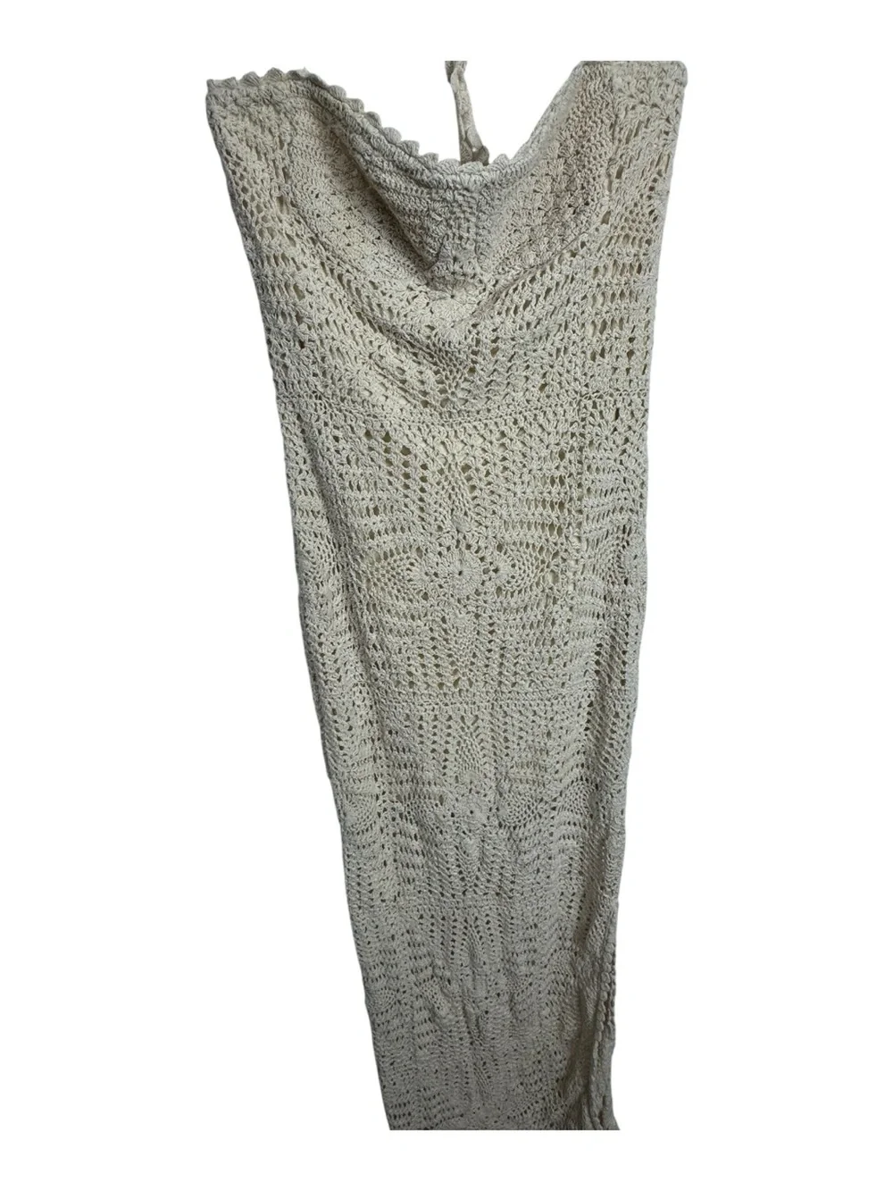 Free People Cream Crochet Halter Maxi Dress Boho Slit Beachy Vacation Resort